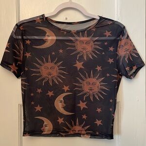 celestial sun moon stars sheer crop top